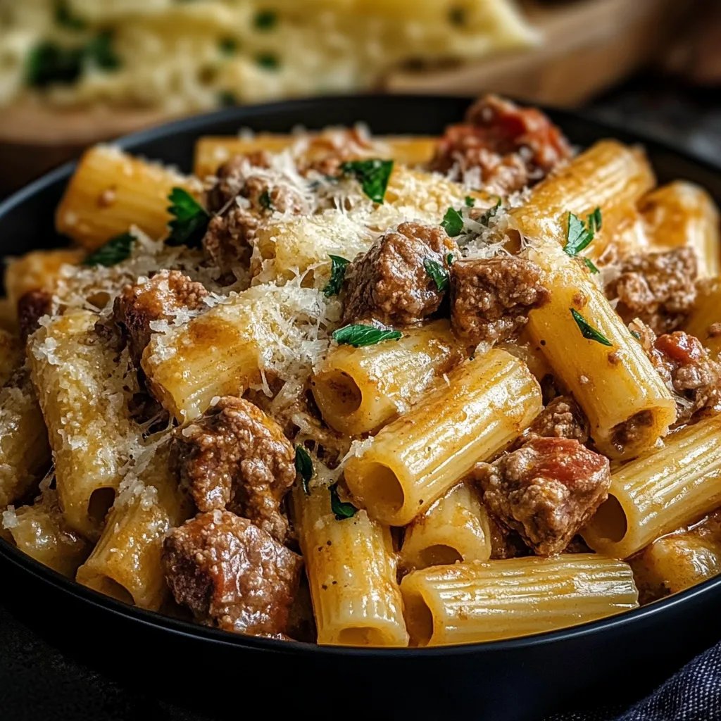 Cremiges Parmesan Rindfleisch mit Rigatoni