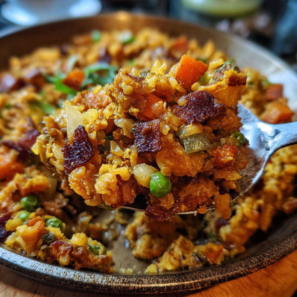 Mittagessen mit Gemüse-Reispfanne