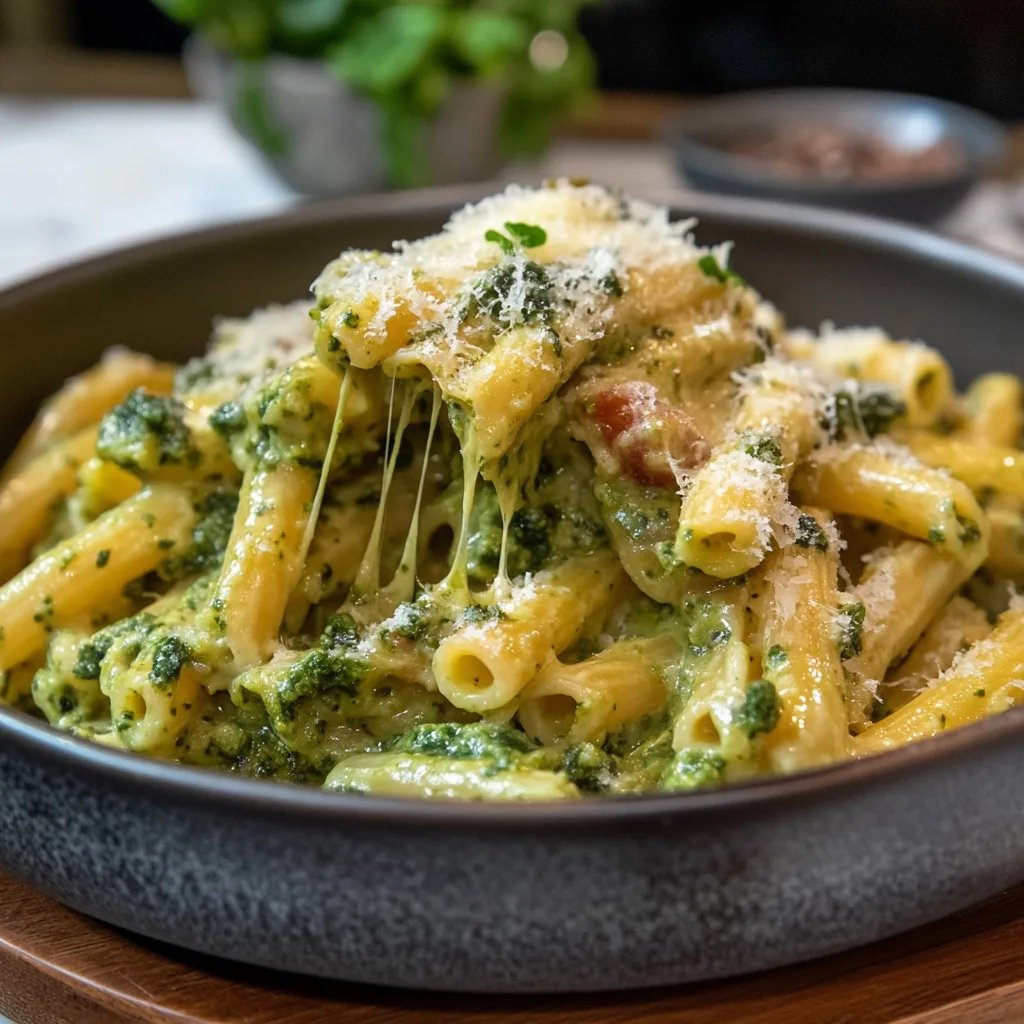 Cremiges Pesto-Hähnchen-Brokkoli-Pasta-Auflauf